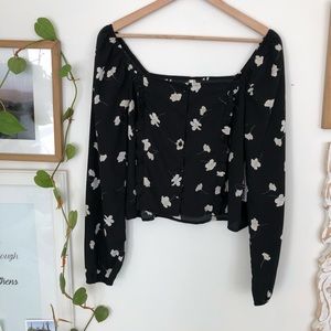 Black floral blouse